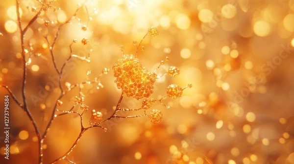 Obraz A close-up of amyloid plaques in the brain, showcasing deposits surrounding nerve cells. Featuring Alzheimer's disease