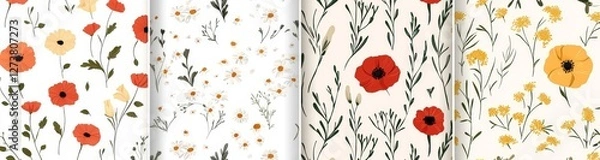 Fototapeta Floral seamless patterns and borders