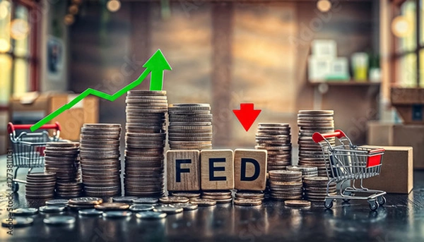 Fototapeta Economic Fluctuations with FED Blocks and Coin Stacks