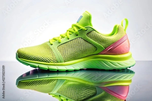Obraz Neon Athletic Sneakers with Mesh Fabric and Rubber Soles, High-End Product Photography