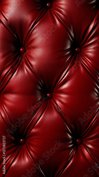 Obraz Luxurious deep red leather upholstery with a classic tufted design, featuring evenly spaced buttons and a rich, glossy texture.