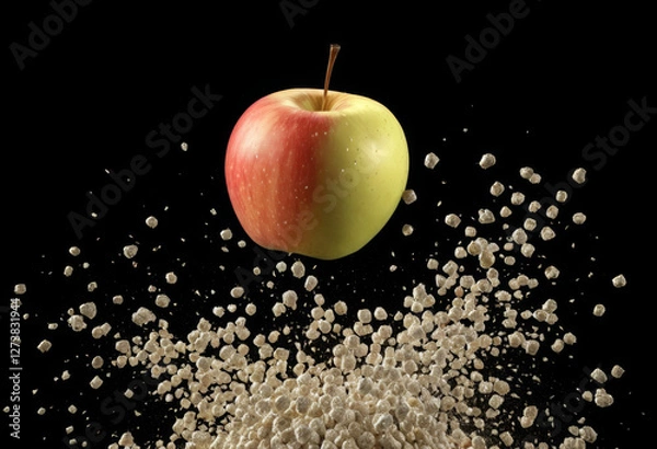 Fototapeta Close-up of explosion caused by falling apple against black background