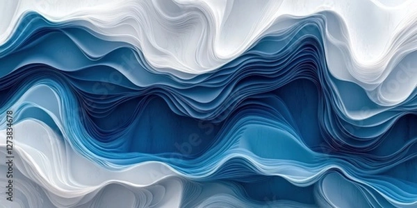 Fototapeta An up-close, mesmerizing 3D render featuring an intricately detailed abstract pattern in shades of blue, white, and gray—a captivating interplay of textures and colors