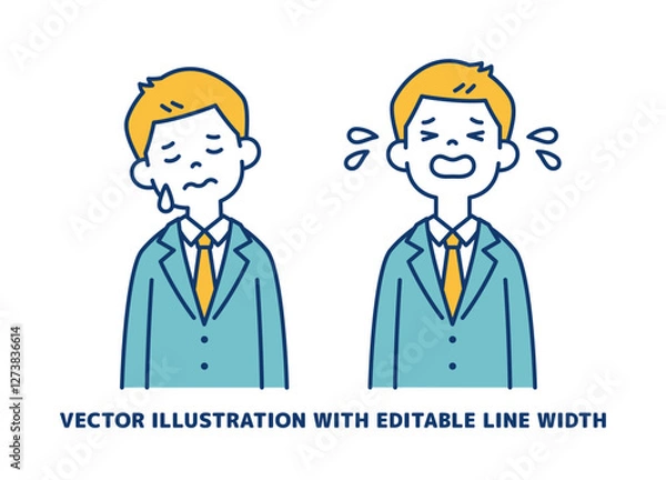 Fototapeta 泣く・悲しむ、若いビジネスマンのベクターイラスト素材セット＿線幅の編集可能