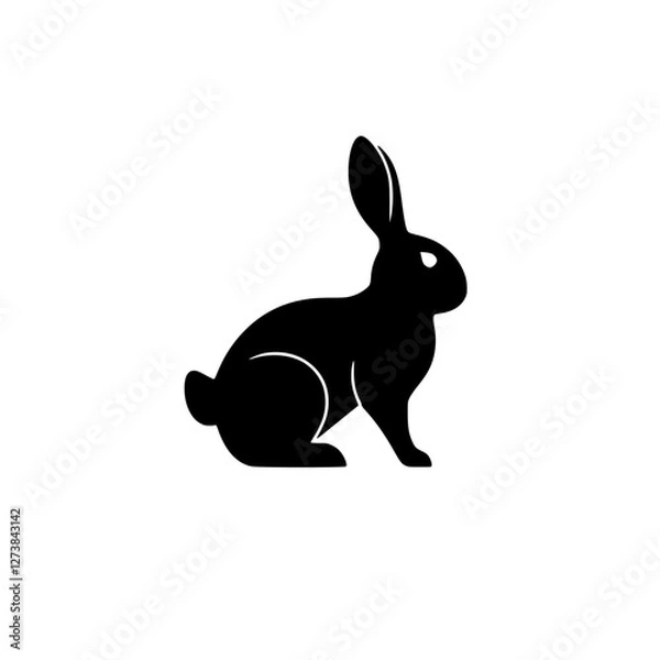 Fototapeta Silhouette of a seated rabbit, black on white, minimalist design.