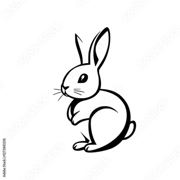 Fototapeta Simple, elegant illustration of a rabbit standing, facing left, in clean outlines with strong lines and contrasting backgrounds.
