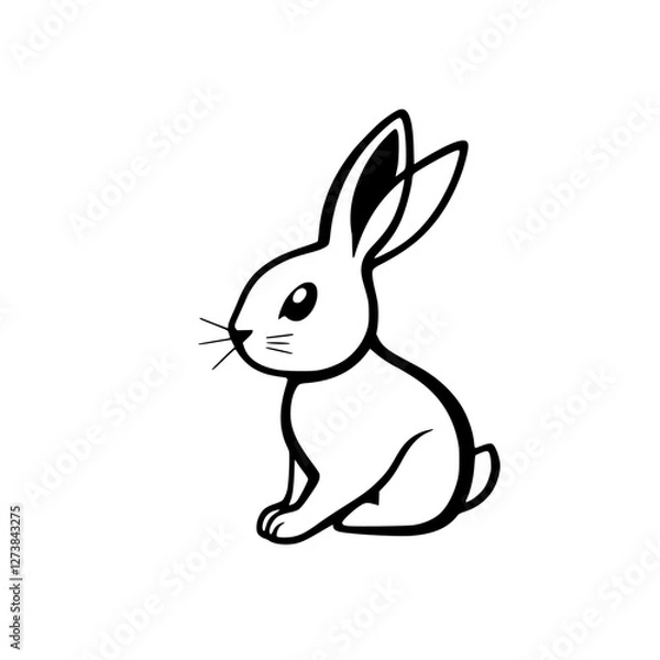 Fototapeta Vector illustration of a cartoon bunny, styled in black and white, against a white background.