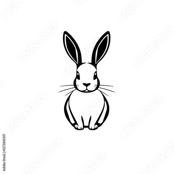 Fototapeta Minimalist Black and White Portrait of a Rabbit Sitting Upright.