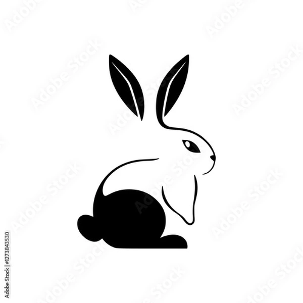 Fototapeta Minimalist black and white rabbit icon on a clean white background.