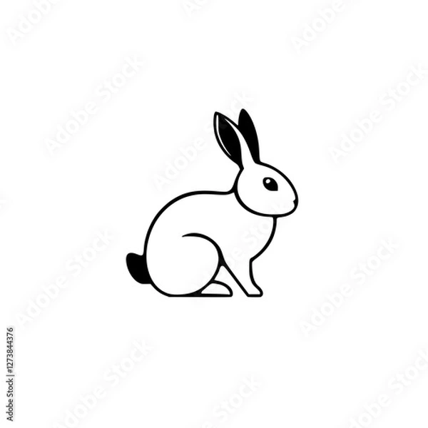 Fototapeta Rabbit in a minimalist style, outlined in black with white background.