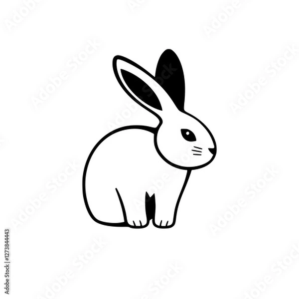 Fototapeta Minimalist black and white illustration of a bunny. A single rabbit silhouetted on a white background.