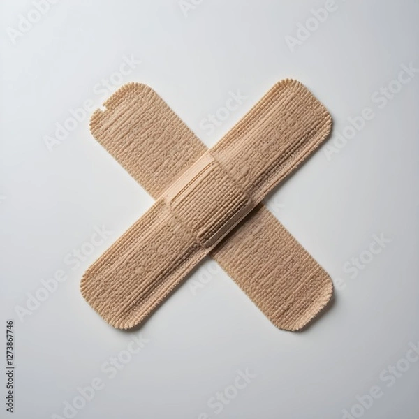Fototapeta Ultra-Realistic Medical Kit Fabric Bandages in X Shape – Natural Textured Adhesive Strips for First Aid, Healthcare, and Emergency Wound Care on White Background