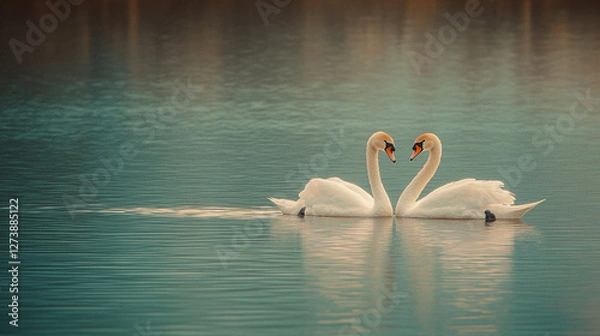 Fototapeta Elegant Swans Drifting on Serene Waters Reflecting Tranquility and Natural Harmony Together