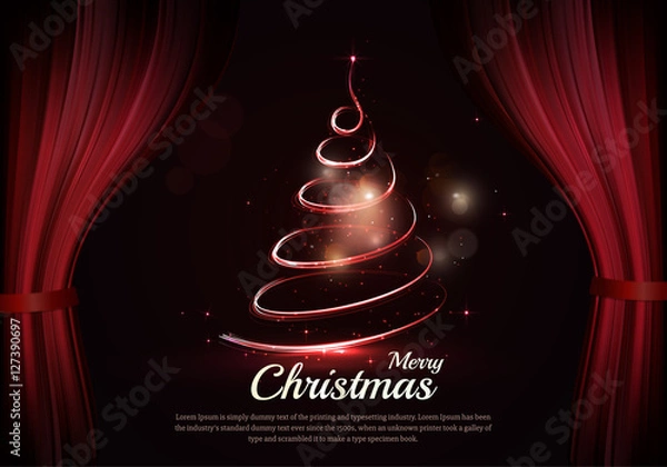 Fototapeta Burning christmas tree and text behind the scenes.