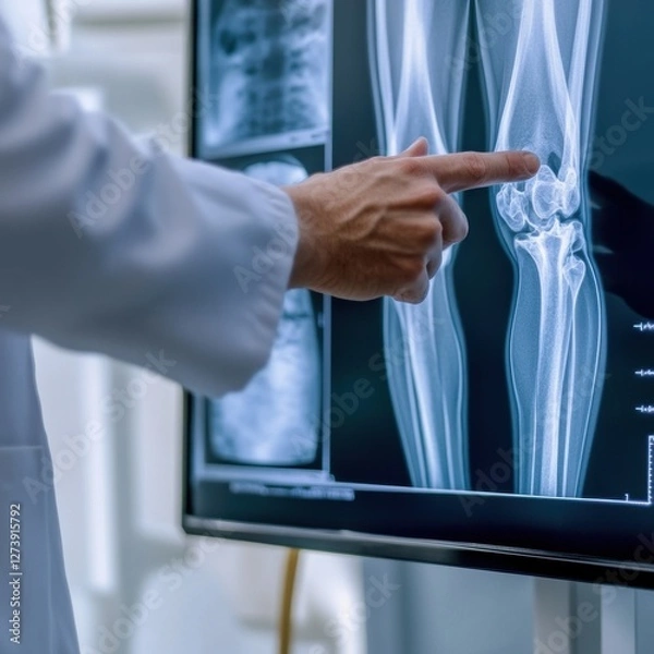 Fototapeta Doctor Analyzing X-Ray Images of Human Knee Joint in Clinic