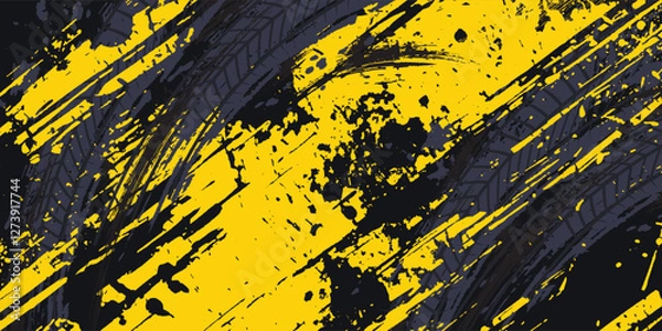 Fototapeta Abstract black and yellow background with tire tracks.. vector illustration eps 10