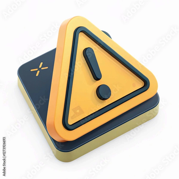 Fototapeta 3D Warning Sign PNG Icon: Alert Danger Caution Exclamation Triangle - Isolated Transparent Background