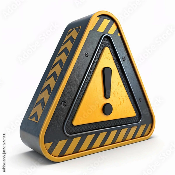 Fototapeta 3D Warning Sign PNG Icon: Alert Danger Caution Exclamation Triangle - Isolated Transparent Background