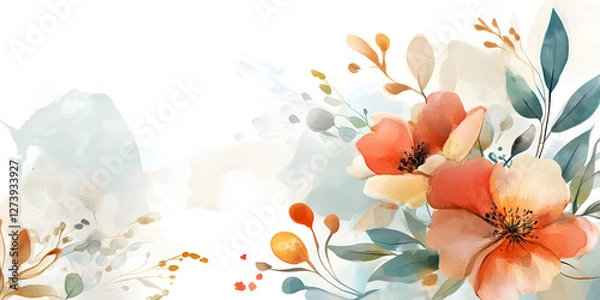 Fototapeta Gentle spring flowers in watercolor style on a light background with space for text, women's day, mother's day, spring
