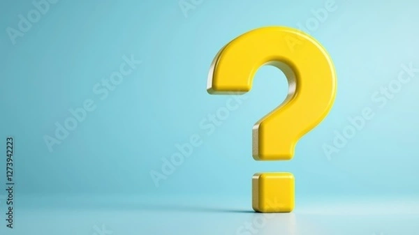 Fototapeta Large yellow question mark on a blue background symbolizes inquiry and curiosity.