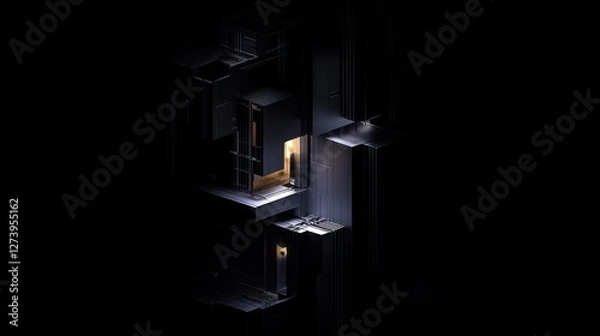 Fototapeta Dark abstract 3D structure with glowing interior.