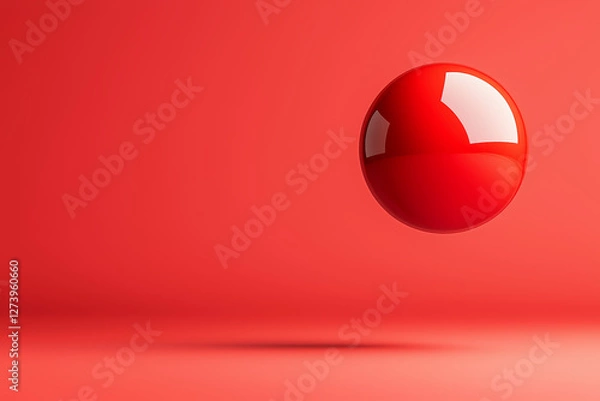 Fototapeta Red sphere hovers, casting shadow, simple form expressing quiet balance