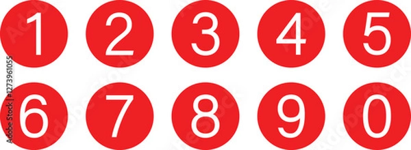 Obraz set of 0 to 9 white number icon on red circle vector illustration.