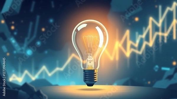 Fototapeta Illuminated Lightbulb with a Glowing Data Graph Background Representing Innovation and Technology