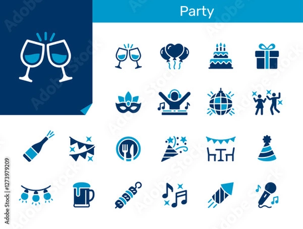 Obraz Party flat icon collection for celebration, festival, birthday and event concept