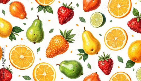 Fototapeta Vibrant fruit pattern in seamless design, summer freshness