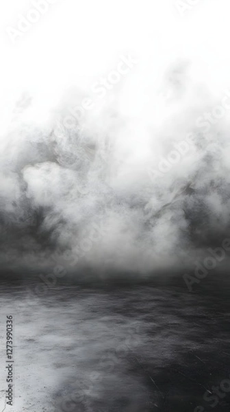 Fototapeta Ethereal fog over dark concrete floor creating a mysterious and dramatic atmosphere indoors