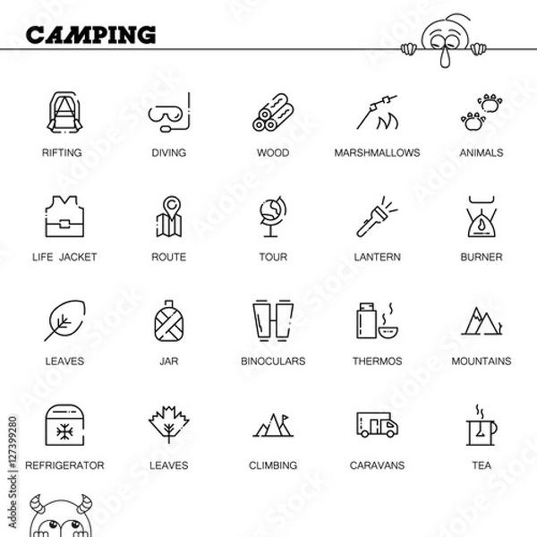 Fototapeta Camping flat icon set.