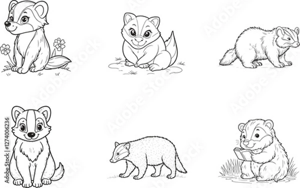 Fototapeta Badger vector bundle Ai generated, Badger line art vecto r  