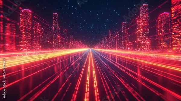 Obraz Futuristic Cityscape Illuminated By Vibrant Light Trails