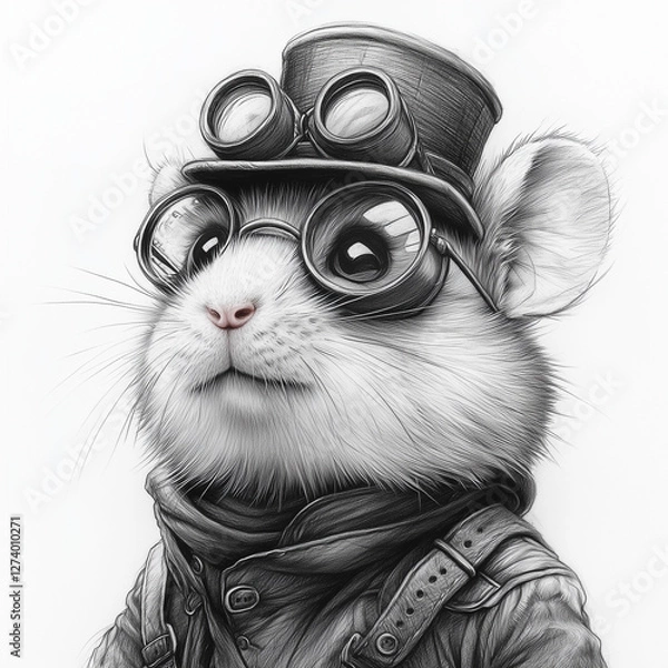 Fototapeta Cute Old School Style Chubby faced Hamster in a dapper hat, sepia, gangster vibe, peaky blinders