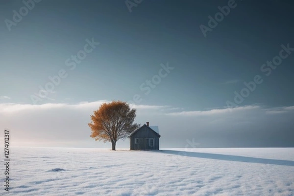 Fototapeta there is a lone tree in the middle of a snowy field