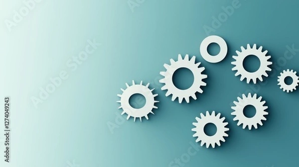 Fototapeta Abstract Arrangement of White Gears and Cogs on a Soft Mint Background for Technology and Industry Concepts