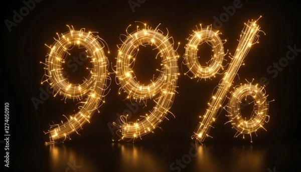 Fototapeta Illuminated 99 Percent Off Sale Sign: Sparkling Golden Light Design for Discount Promotion