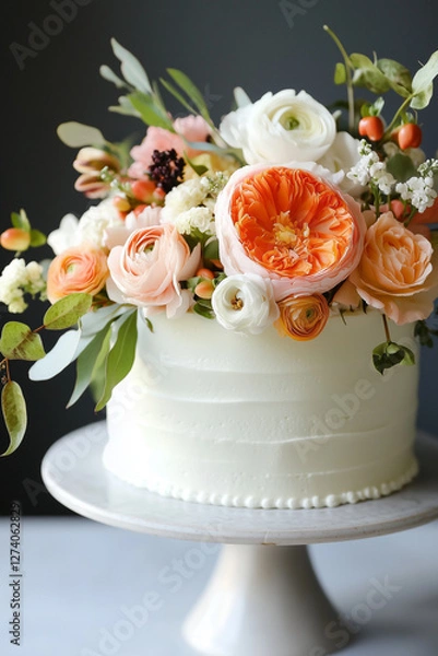 Fototapeta wedding cake with flowers