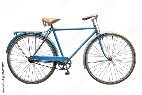 Obraz Vintage blue bicycle with a stylish saddle resting against a clean backdrop in natural light isolated on transparent background