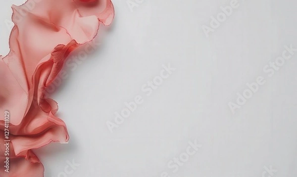 Fototapeta Delicate pink fabric gently flows on a white surface, ideal for background textures or product presentation