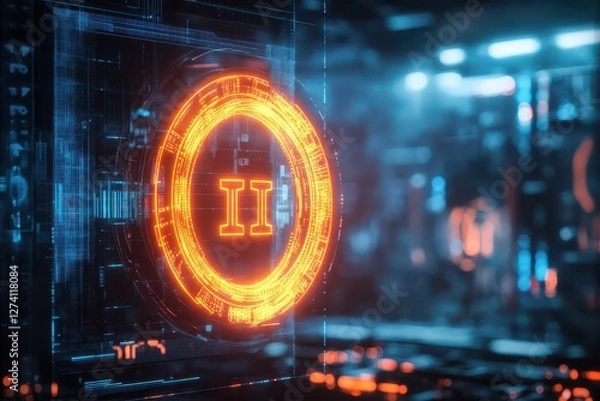 Obraz Glowing Circle with the Pi Formula Inside, Displayed on a Computer Screen in a Quantum Physics Simulation