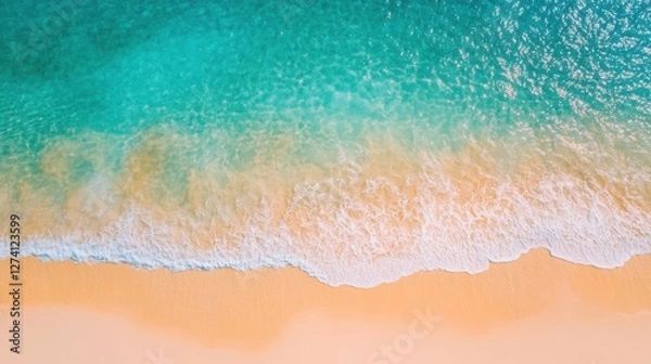 Fototapeta Tropical Beach Aerial View: Turquoise Ocean and Golden Sand
