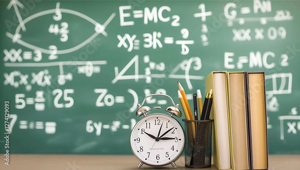 Obraz Back to School Books, Clock, and Math Equations