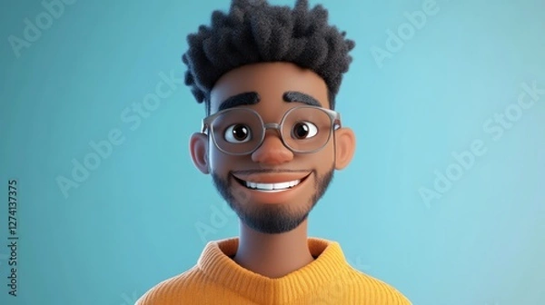 Obraz Smiling 3D cartoon man, teal background, avatar