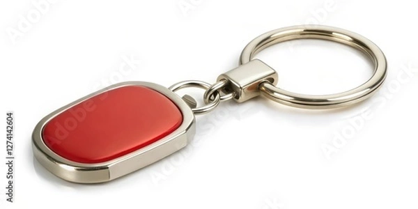 Obraz Red Rectangular Keychain on White Background