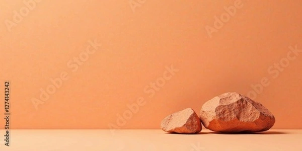 Fototapeta Abstract Minimalist Composition Featuring Two Peach-Colored Rocks Against a Smooth, Earthy Background