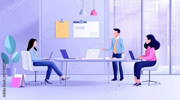 Fototapeta Diverse business team brainstorming in modern office