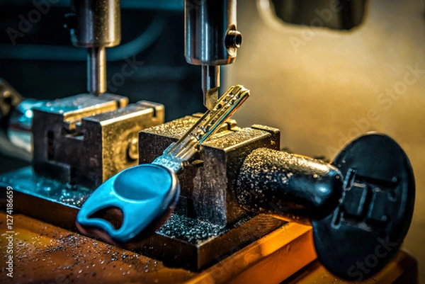 Obraz Professional key duplicate machine makes new key copy. Locksmith theme