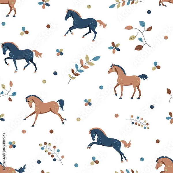 Obraz Seamless vector pattern with cute cartoon ponies